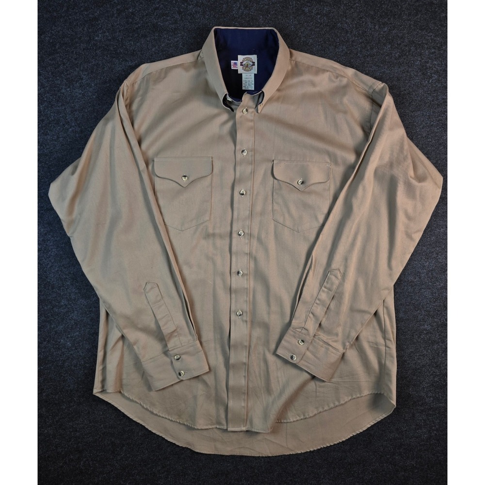 Vintage Old El Paso Shirt Works Men Long Sleeve Classic Fit Button Down Khaki